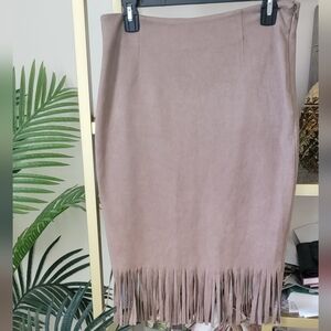 Taupe Fringe Midi Skirt - Women's Size Small
